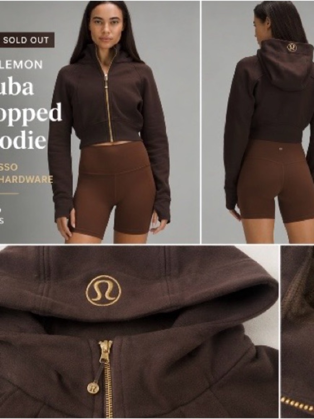 lululemon athletica Cropped Hoodie in Dark Brown with Gold Hardware